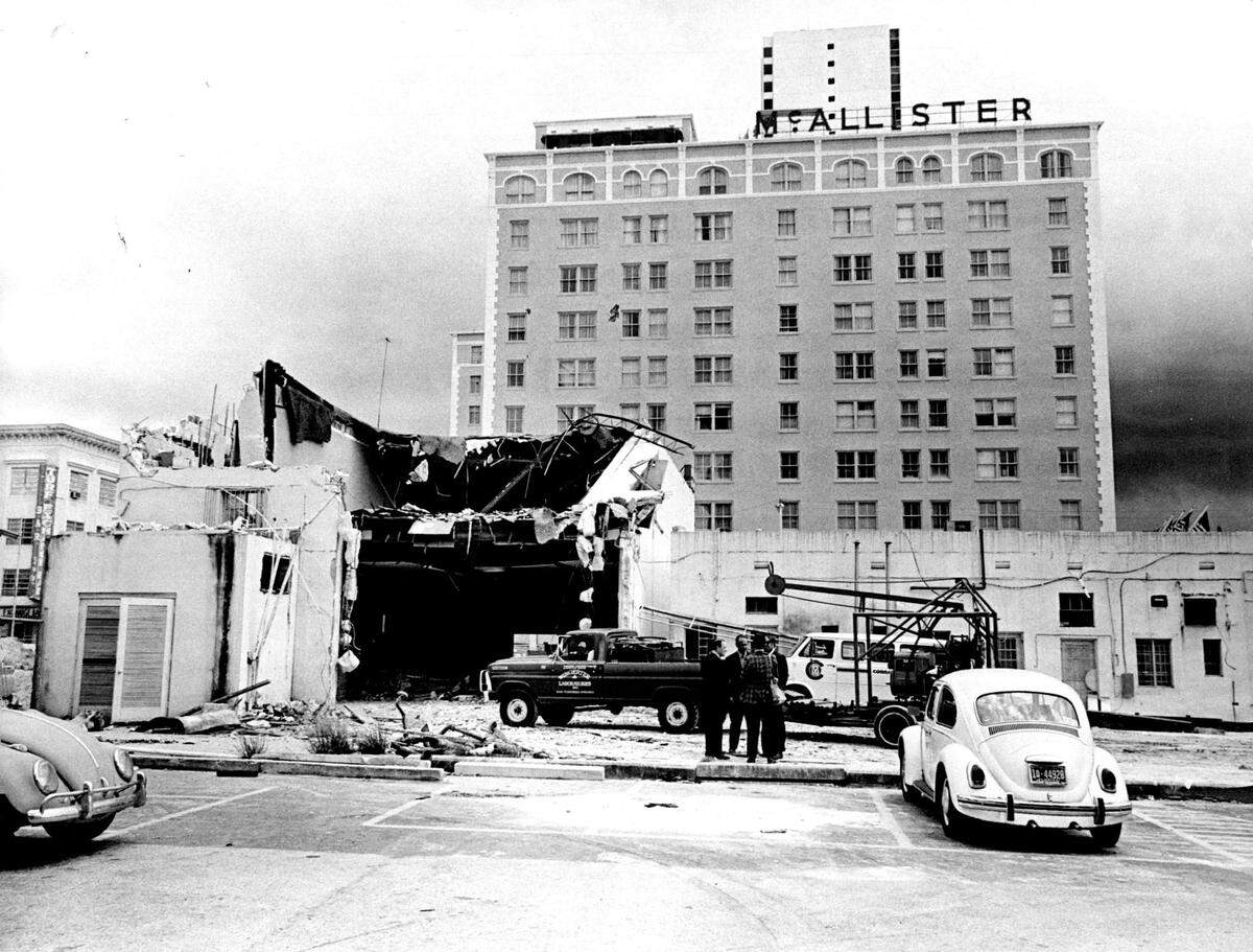 Construction site in 1970 between Flagler and First streets with McAllister hotel in background.