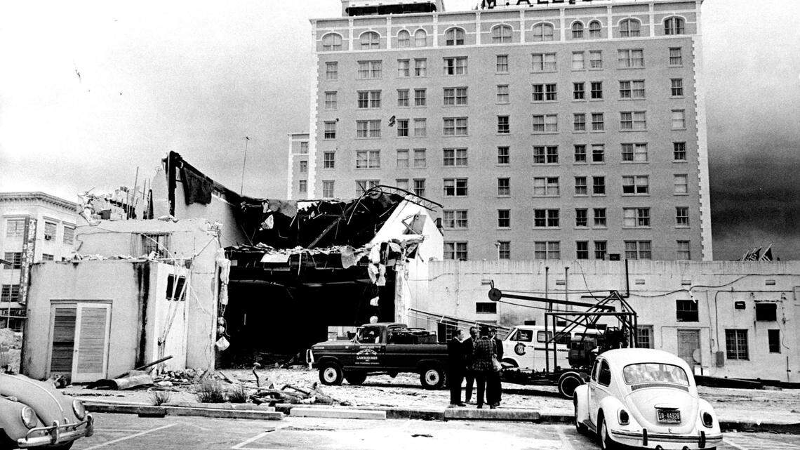 Construction site in 1970 between Flagler and First streets with McAllister hotel in background.