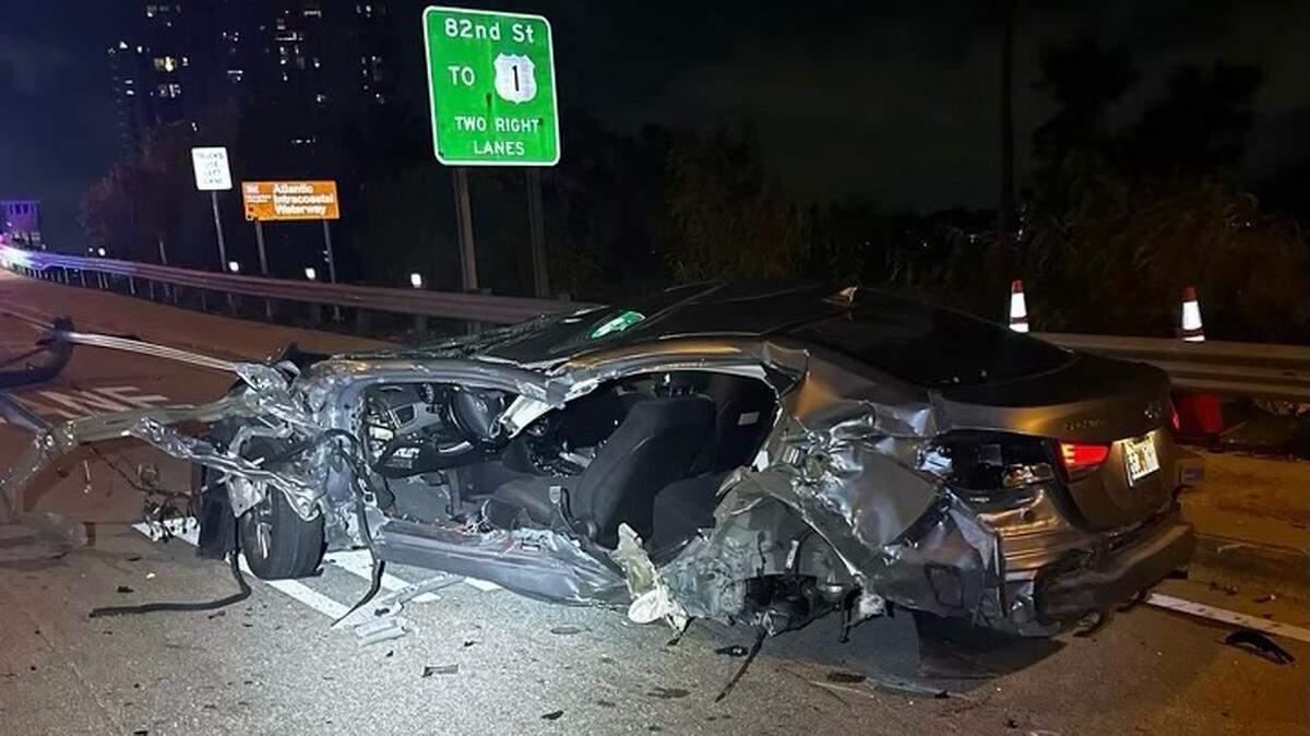 Miami Police say a Lomborghini driven by Alejandro Hall his this Hyundai Elantra with so much force, the driver was ejected and killed. Hall has been charged with vehicular homicide.