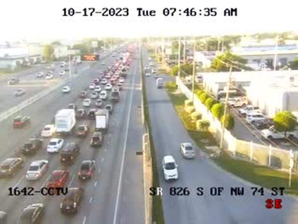 The backup from the crash, here between the Northwest 58th Street and the 74th Street exits, extended back to the big curve.