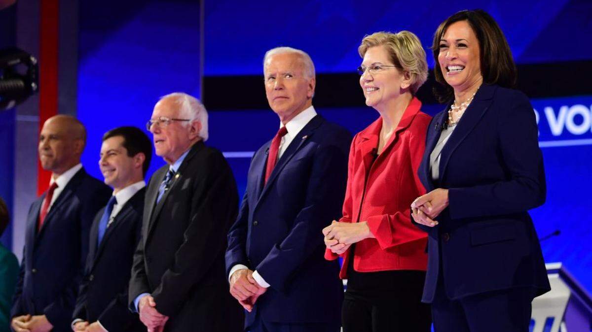 Six of the Democratic presidential candidates who took part in a three-hour debate on Sept. 12.