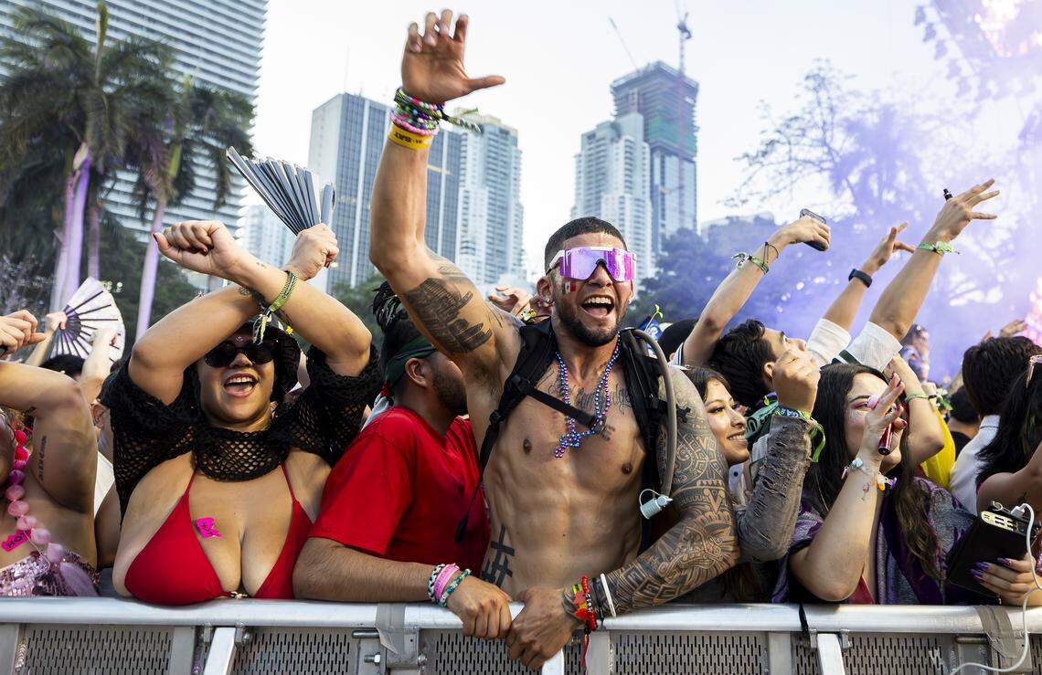 Jose Ortiz, from Houston, dances as Excision performs during Ultra Music Festival’s 26th anniversary at Bayfront Park on Saturday, March 28, 2026, in downtown Miami, Fla.