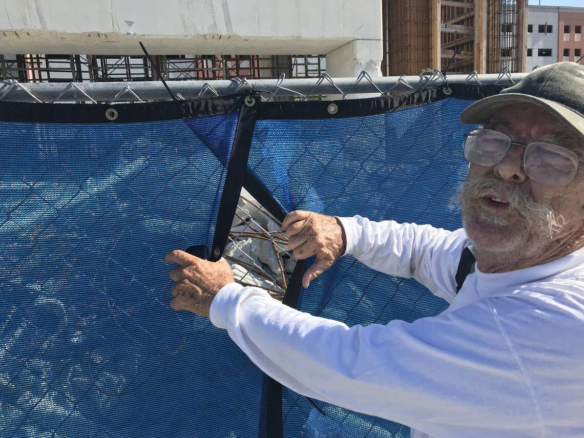 Carl Robertson lives near the site of the bridge and was there when it collapsed. Robertson, who is shown displaying piles of rubble left behind from the disaster, says a crane operator drove away from the scene.