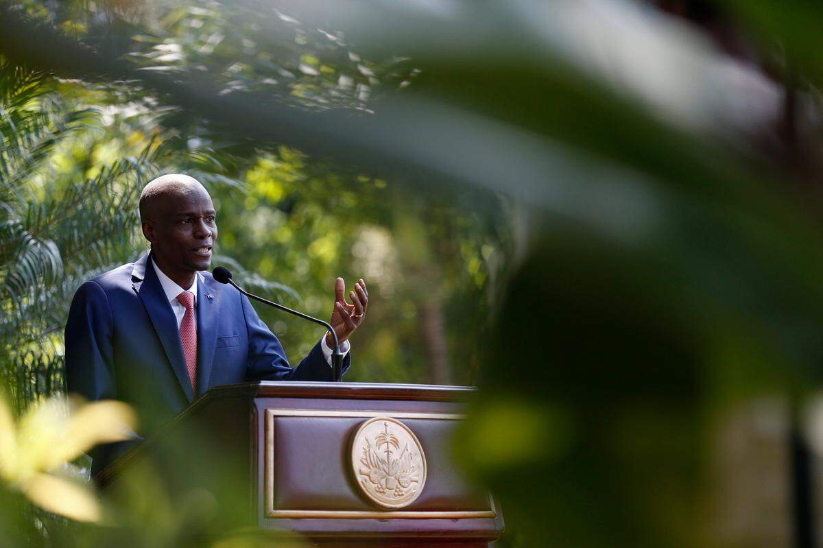 In this Oct. 15, 2019 file photo, President Jovenel Moïse speaks during a press conference at the National Palace in Port-au-Prince, Haiti.