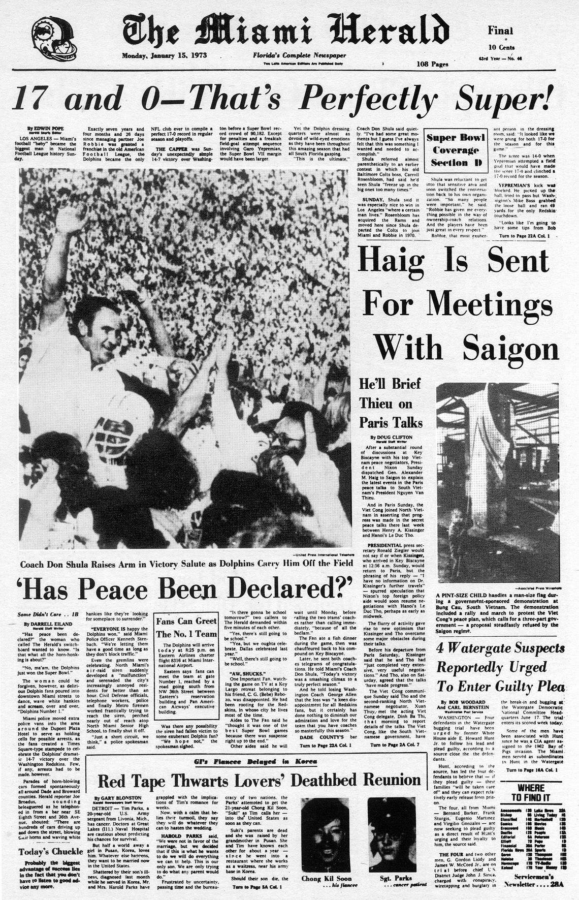 January 1973, Miami Dolphins’ perfect season.