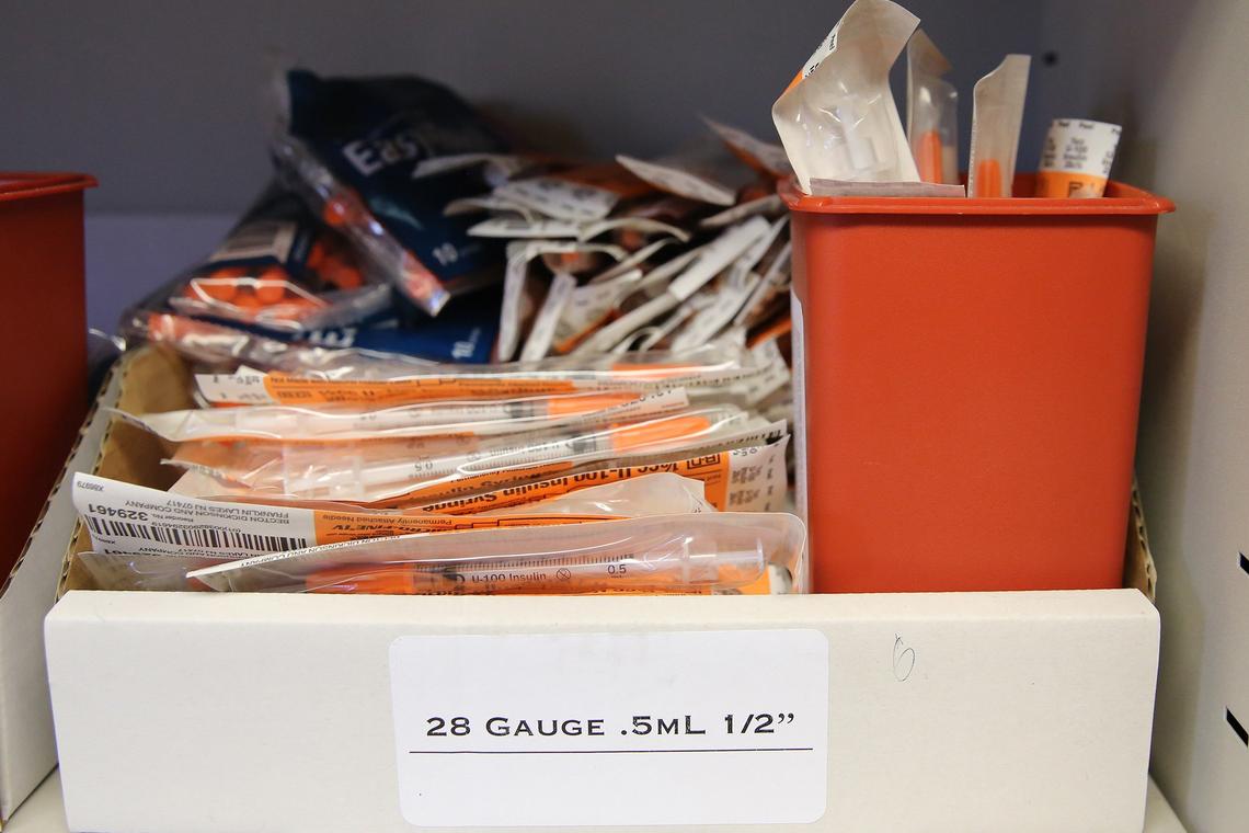 Sterile needles available for free as part of the IDEA Needle Exchange, a UM program that provides addicts with clean needles to prevent transmission of disease and Narcan, a substance that reverses opioid overdoses.