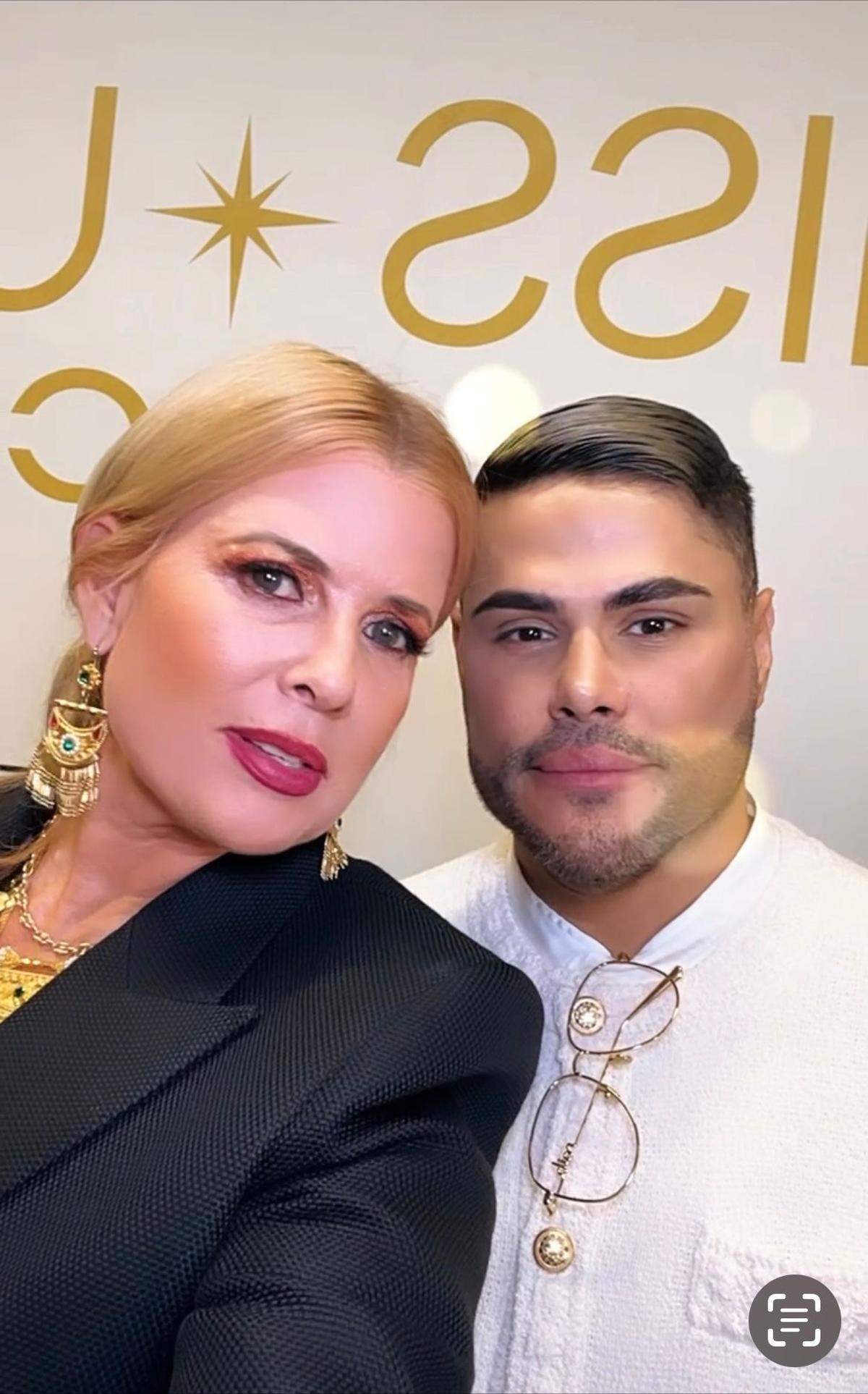 Television presenter Sissi Fleitas, one of the members of the jury that will choose Miss Universe Cuba, in Miami on September 15, along with Prince Julio César (right), director of Miss Universe Cuba.