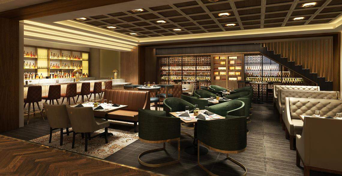 At the Next Level Lounge that’s part of Fogo de Chão, guests can sit at the bar, a table or a booth and enjoy premium whiskey and bourbon as well as South American wines.