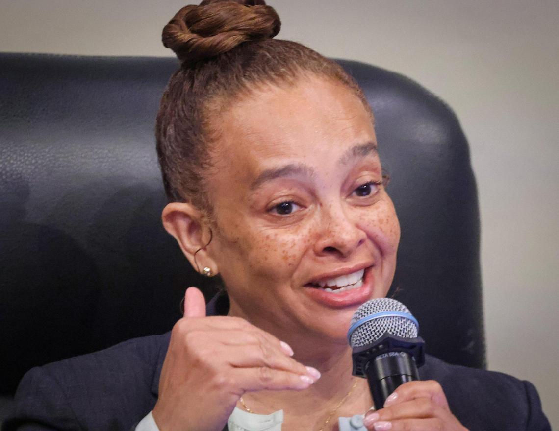 Chairwoman Christine King address remarks from the audience during a commission meeting on Thursday, April 24, 2025, in Miami.