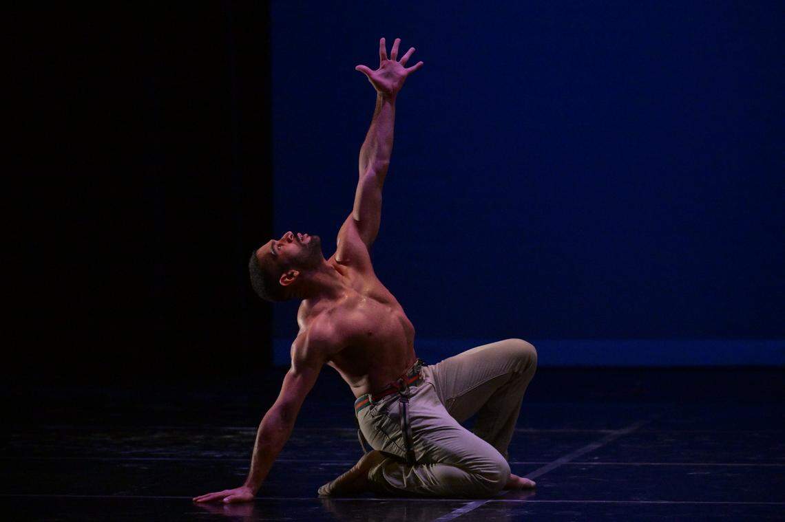 Dance NOW! Miami dancer Anthony Velazquez performs on stage. Dance NOW! Miami is celebrating its 25th season.