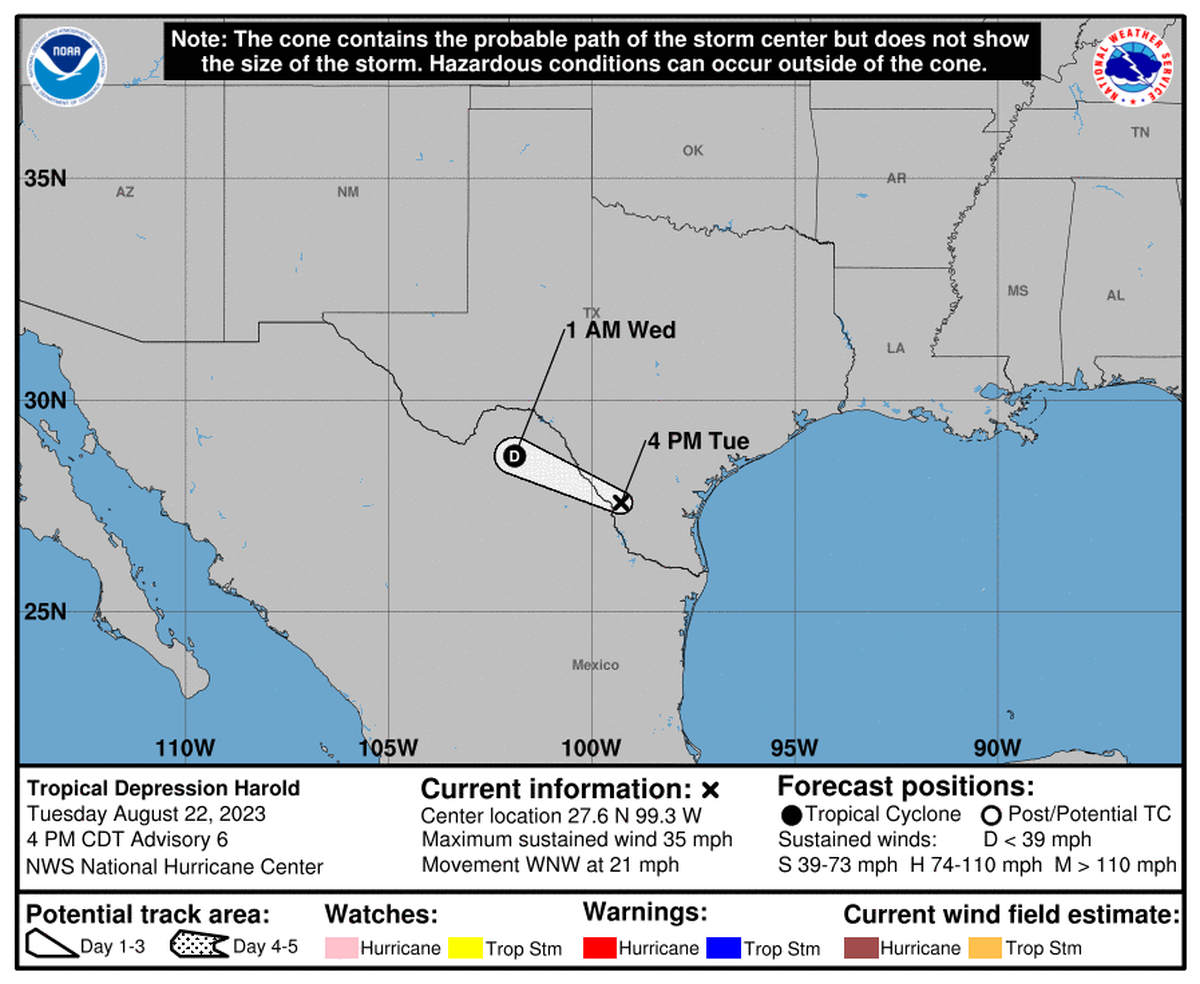 Gert dissipated into a tropical depression over Texas Tuesday evening.