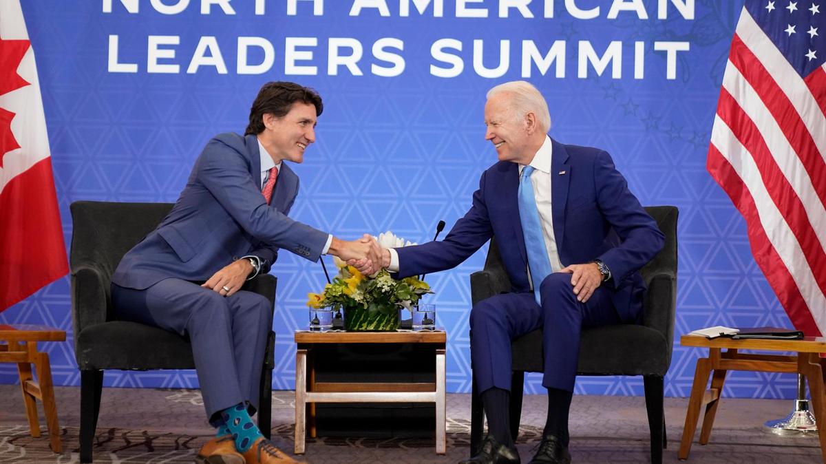 President Joe Biden meets with Canadian Prime Minister Justin Trudeau at the InterContinental Presidente Mexico City hotel in Mexico City on Tuesday, Jan. 10, 2023.
