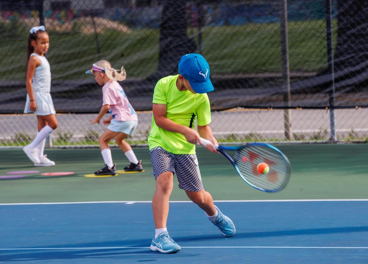Student Andrei Novikov during a session of the First Serve Miami Program at Moore Park in Miami, on Friday, October 06, 2023.