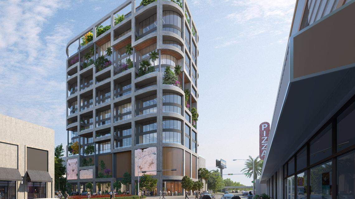 This is what The Ursa office building will look like when it’s finished in the Miami Design District in fall of 2024. (Rendering from Dacra)