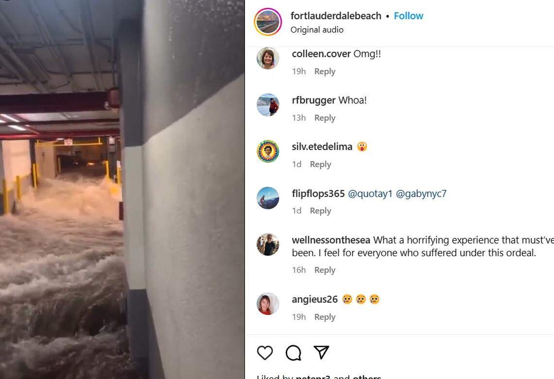 Soggy situation at the garage at 200 S. Andrews Ave., in downtown Fort Lauderdale during historic rains April 12, 2023