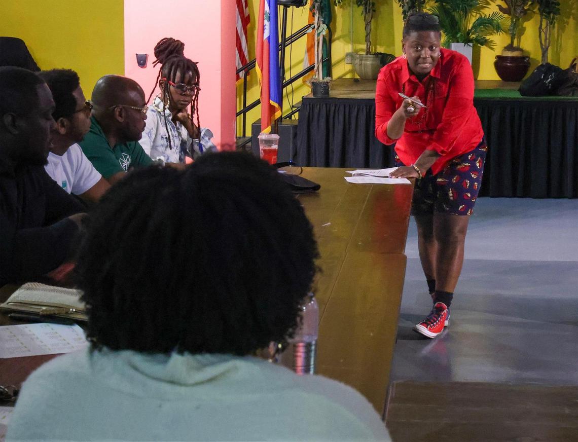 Dasha Saintremy at a community meeting about Haitian Heritage Month last year at the Little Haiti Cultural Complex.