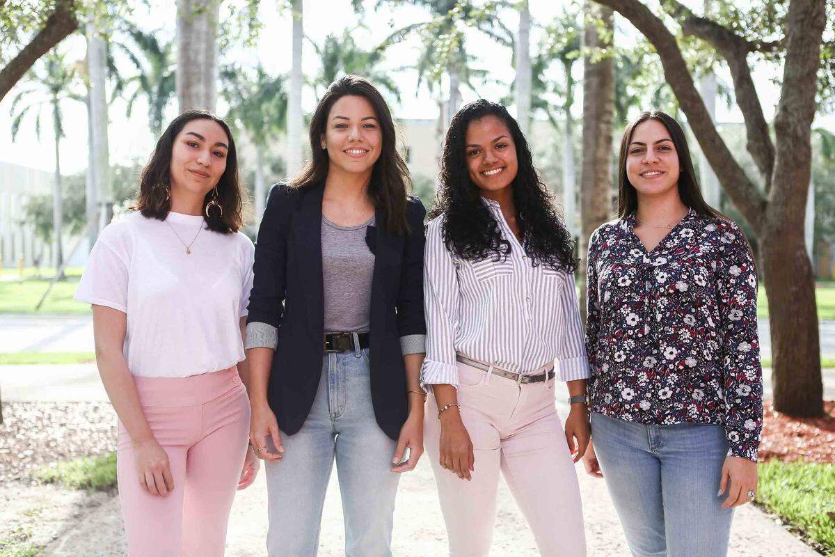 Red Bull and American Social Bar and Kitchen in Brickell recently announced the winners of its Revamp competition: From left, Maria Leon, Mirtes Araujo, Carolina Cardona and Melissa Briceno of Florida International University’s interior architecture program.