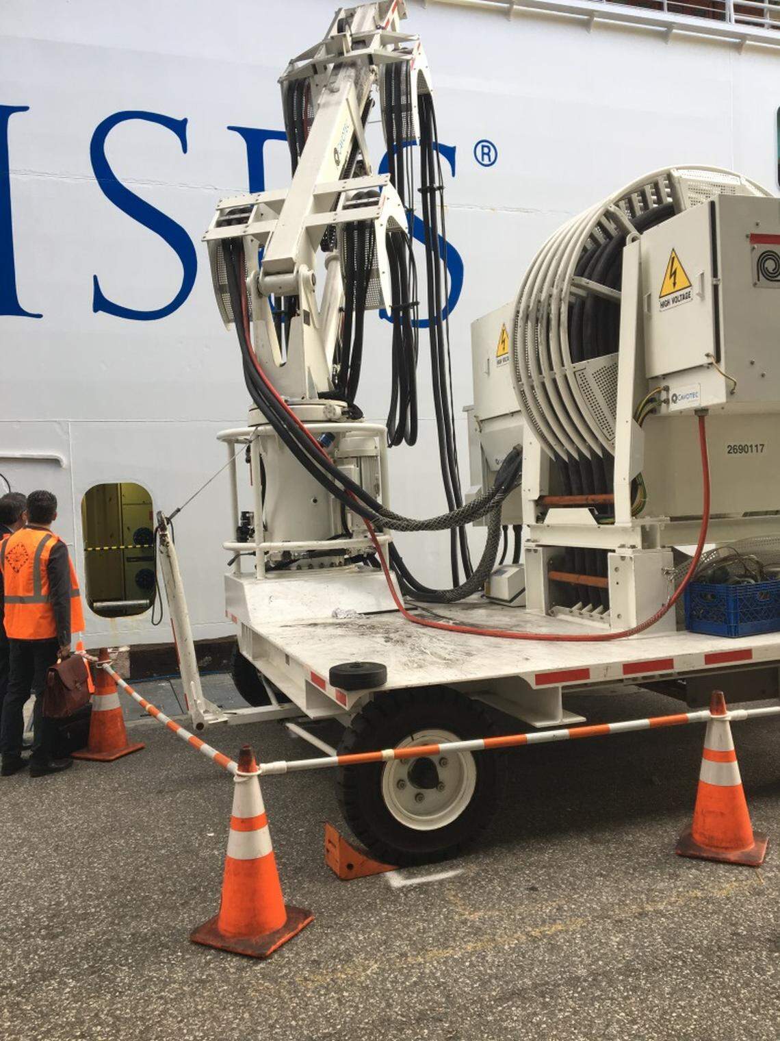 Shore power technology allows cruise ships to turn off their engines while in port and plug into the land-based electrical grid.