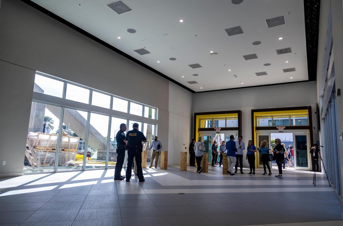 The entrance to the Brightline Aventura station.
