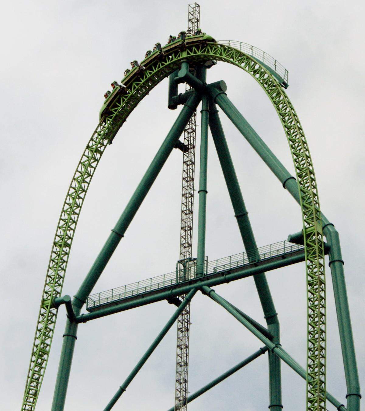 The “top hat” portion of Six Flags Great Adventure’s roller coaster, Kingda Ka, is 456 feet tall, making it the tallest coaster in the world.