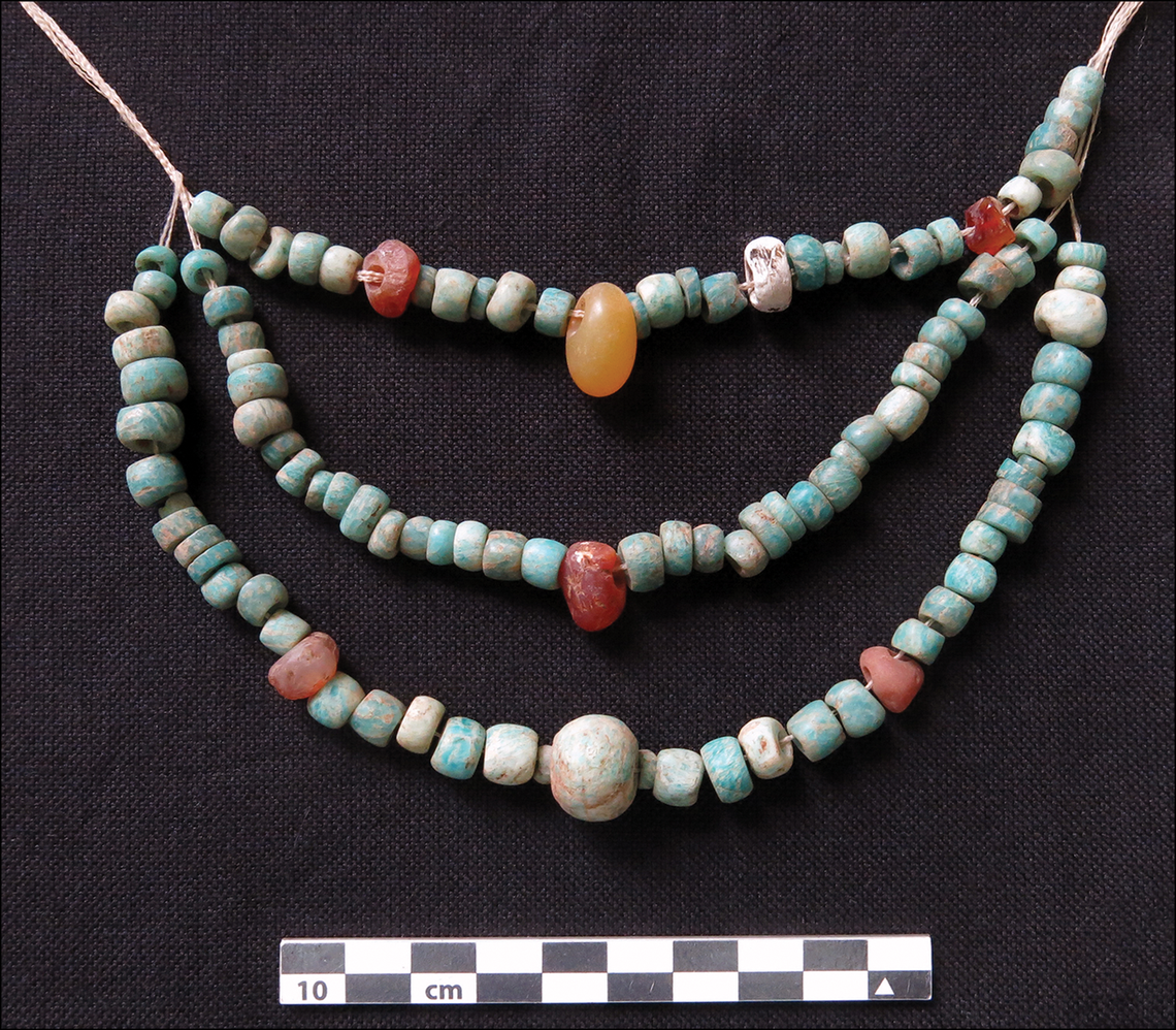 A necklace recreation using the beads found in one of the burials.