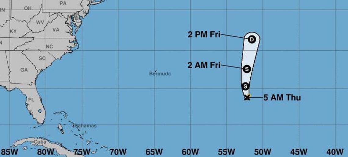 The projected path of Tropical Storm Jose as of 5 a.m. Thursday.