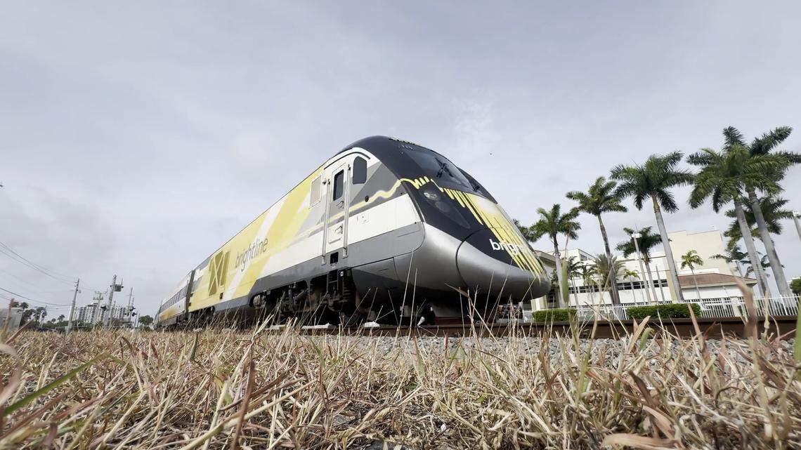 A Brightline train runs through North Miami on Friday, June 27, 2025. 