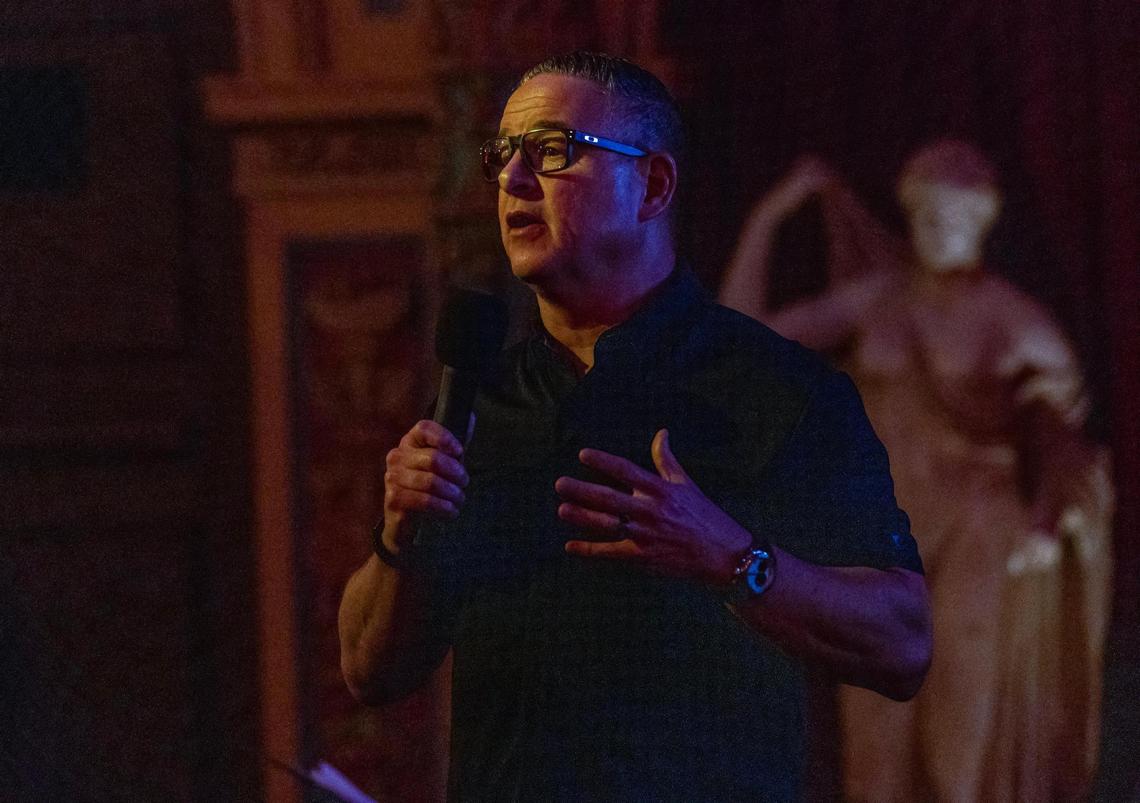 City Manager Art Noriega speaks during a meeting hosted by the city of Miami to discuss the proposed sale of the Olympia Theater to Sports Leadership Arts Management (SLAM) on Wednesday, July 16, 2025.
