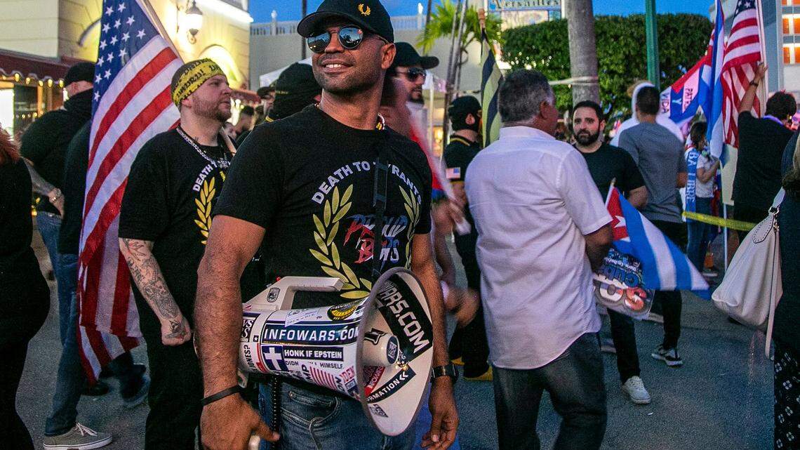 Enríque Tarrio, former chairman of the Proud Boys, was found guilty Thursday of seditious conspiracy in the Jan. 6, 2021 attack on the U.S. Capitol. He is seen here in Miami, where he lives, on July 16, 2021.