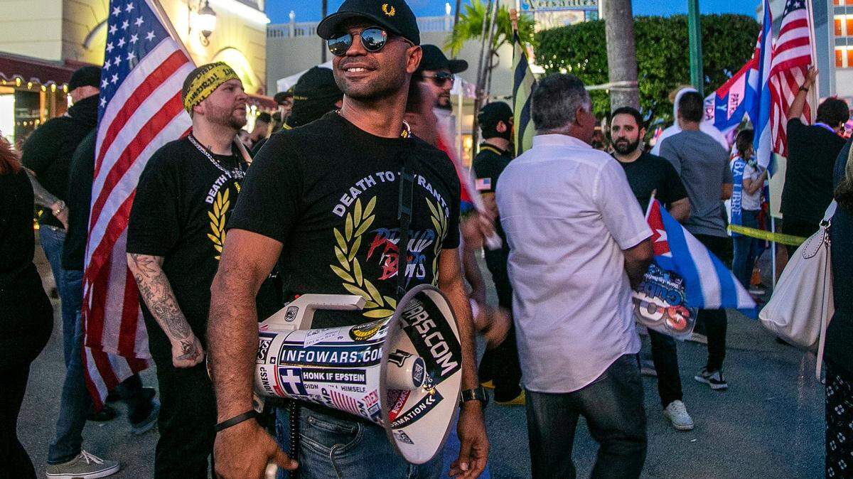 Enríque Tarrio, former chairman of the Proud Boys, was found guilty Thursday of seditious conspiracy in the Jan. 6, 2021 attack on the U.S. Capitol. He is seen here in Miami, where he lives, on July 16, 2021.