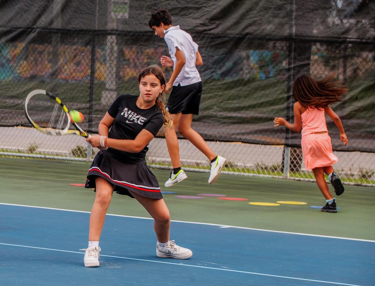 Student Anais Soto during a session of the First Serve Miami Program at Moore Park in Miami, on Friday, October 06, 2023.