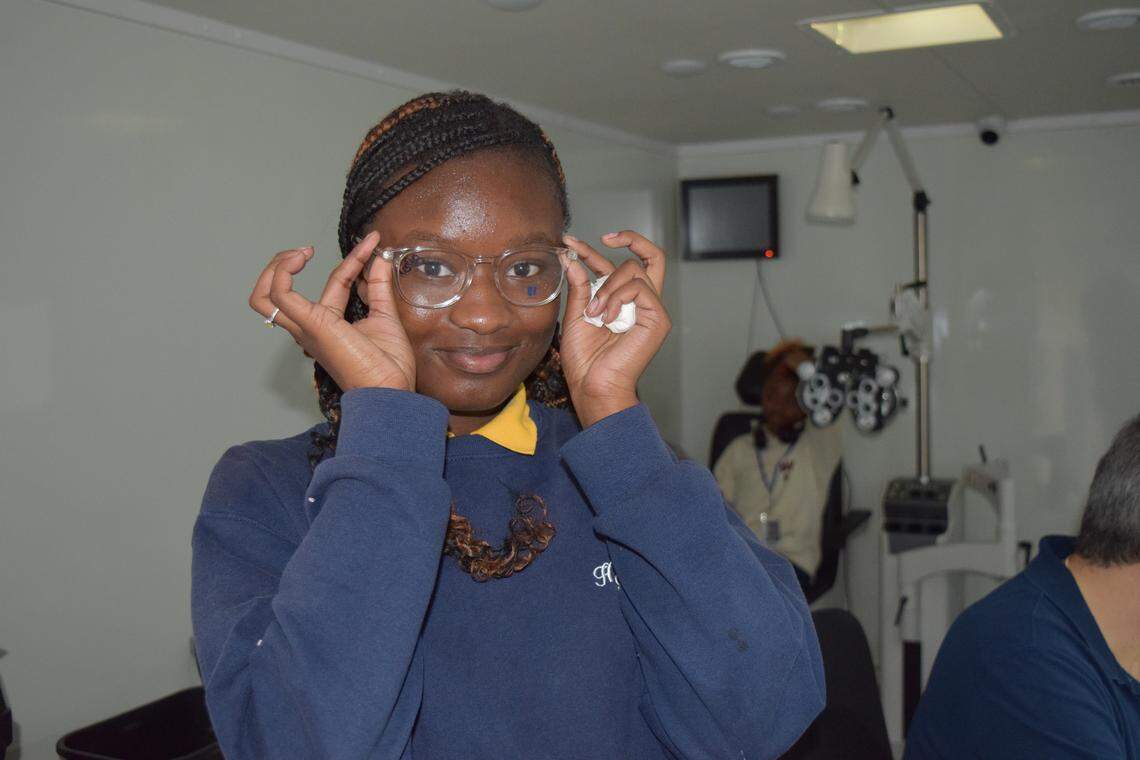 Malikah Auguste, a student at Cristo Rey Miami High School in North Miami and an intern with Miami Lighthouse, received a free eye exam and new glasses through the Heiken program.