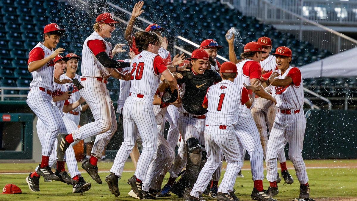 Cardinal Gibbons Chiefs celebrate the win against the South Walton Seahawks for the FHSAA Baseball Class 4A State Final at Hammond Stadium in Fort Myers, Florida on Wednesday, May 22, 2024.