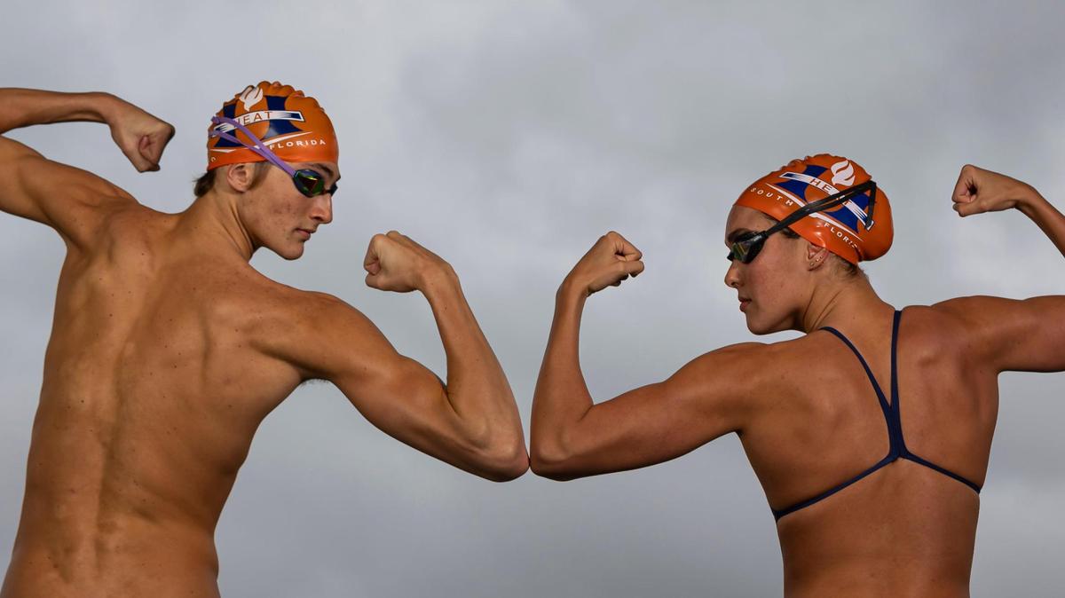 Kaii Winkler and Erika Pelaez, both from South Florida HEAT, Swimming. All-Broward players photographed at Brian Piccolo Sports Park on Wednesday, Dec. 13, 2022, in Cooper City, Fla.