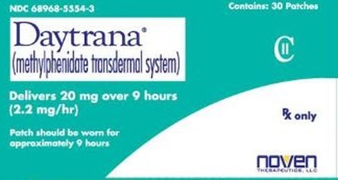 A 30-count box of Daytrana 20 mg patches.
