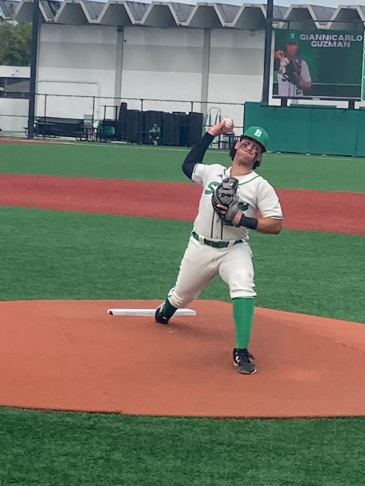 St. Brendan starter Giancarlo Guzman gave up just one hit in five innings during Thursday’s 2-1 win over Calvary Christian in Game 3 of a Region 4-3A baseball quarterfinal series at St. Brendan.