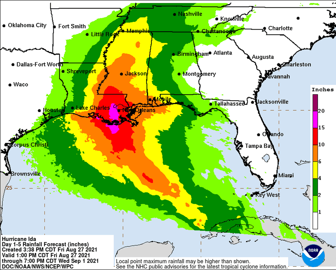Hurricane Ida could dump a monumental amount of rain on the northern Gulf Coast over the weekend.