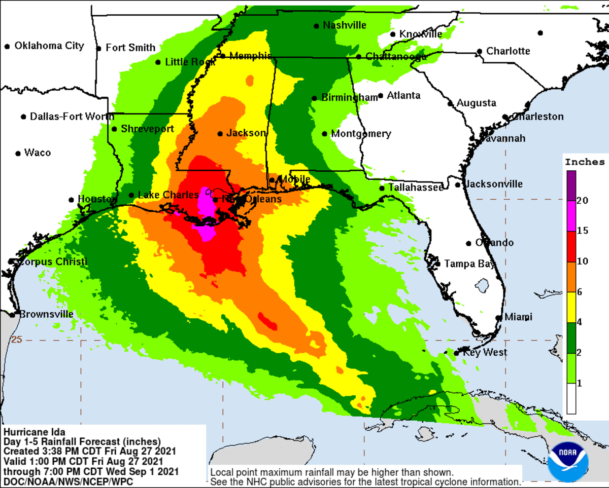 Hurricane Ida could dump a monumental amount of rain on the northern Gulf Coast over the weekend.