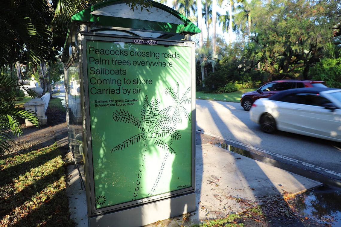 Bus shelter poetry by Carrollton School students during the O, Miami festival. This “Zip Ode” is by Emiliana.