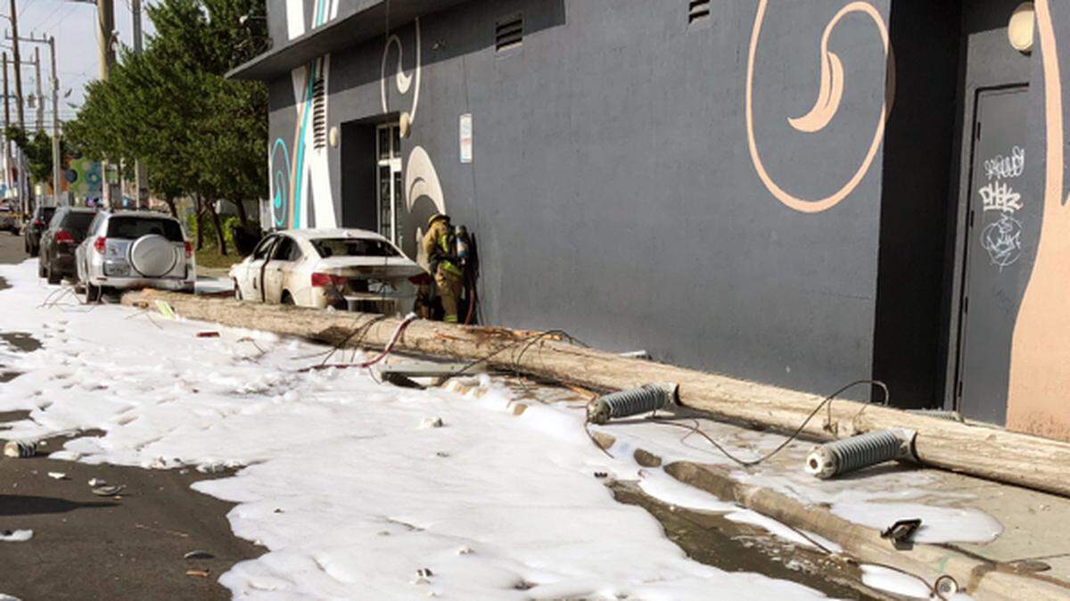 The scene of a fatal car crash in Wynwood on Sunday.