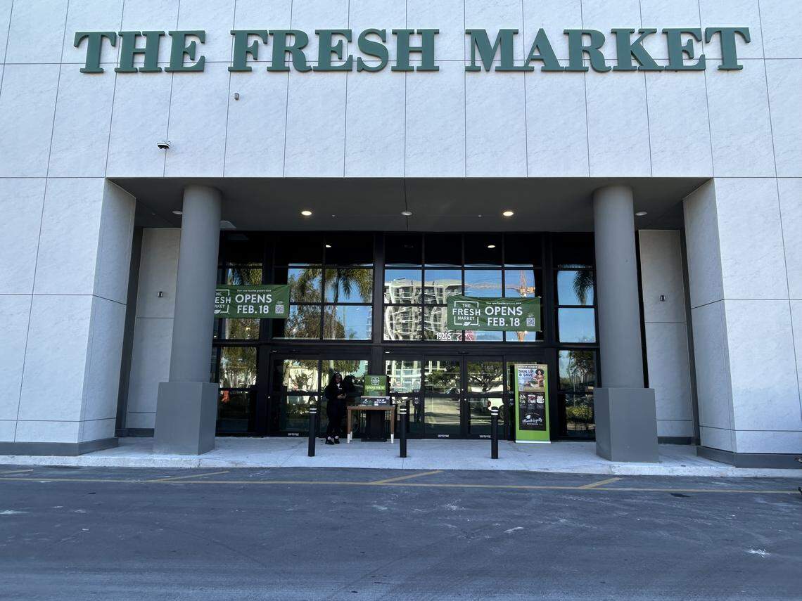 A new The Fresh Market is opening at the Aventura Square shopping center at 19205 Biscayne Blvd. The new store is about a mile from an exiting Fresh Market that has been on Biscayne since 2003. The store front shows the opening date, Feb. 18, 2026.