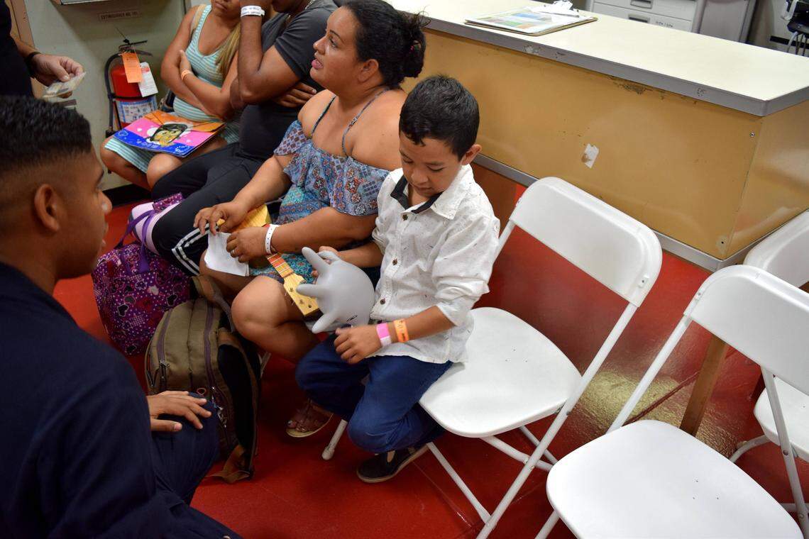 Reynier Urdaneta, an 8-year-old Venezuelan, was aboard the USNS Comfort off the coast of Riohacha, Colombia, to have hernia surgery. The U.S. Navy medical vessel is on a four-country tour of the region, but in Colombia it has also been tending to Venezuelan migrants amid their nation’s healthcare collapse.