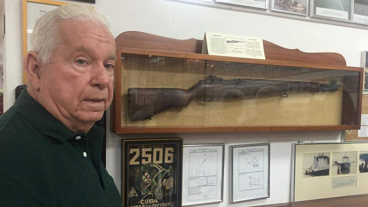 Julio González Rebull, who was 23 when, as a member of Brigade 2506, he and about 1,200 Cuban exiles attempted to overthrow Fidel Castro’s government in 1961 as part of the failed, CIA-backed Bay of Pigs invasion. Here, he poses at the Bay of Pigs Museum on Nov. 27, 2016, in Miami. He died Monday in Miami at age 82.