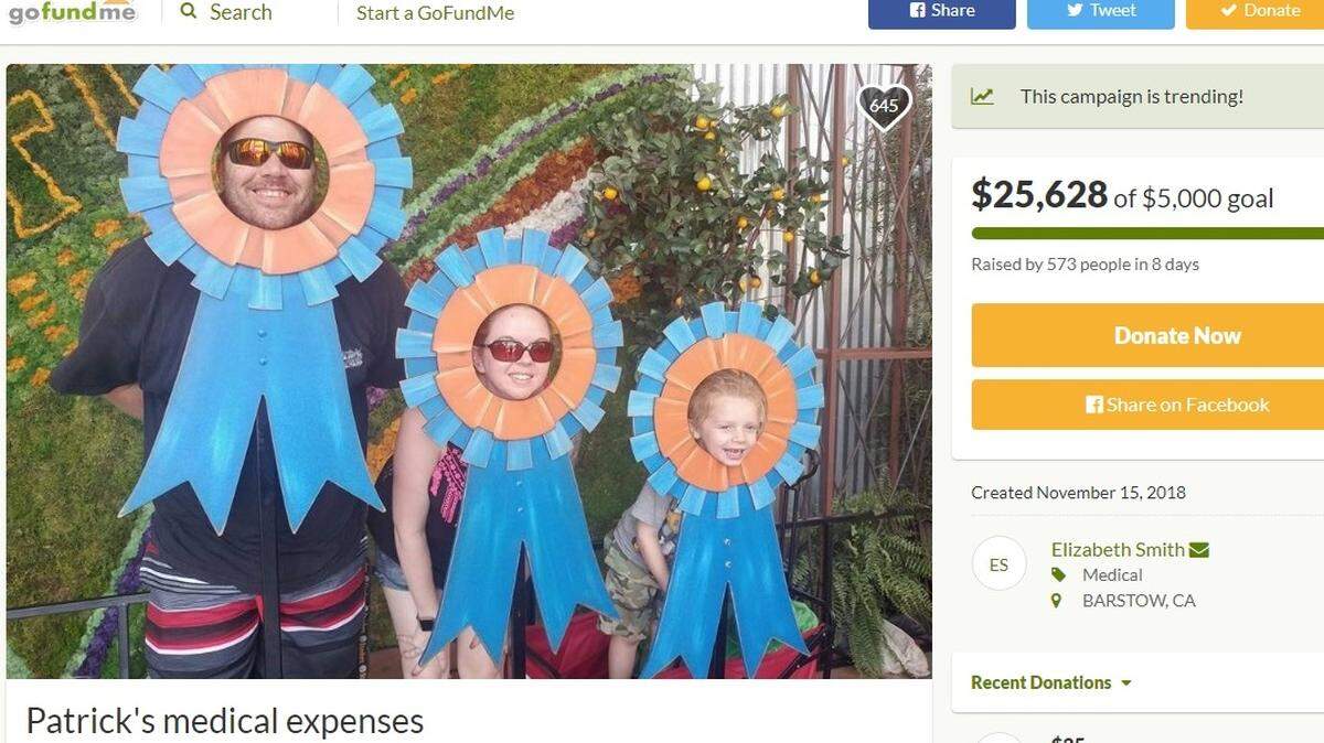 The GoFundMe page started by Elizabeth Smith for her husband, Patrick, who was shot by a gunman during a burglary at his neighbor’s home in Barstow, California on Nov. 14. He died of his injuries on Thanksgiving Day, Nov. 22, 2018.