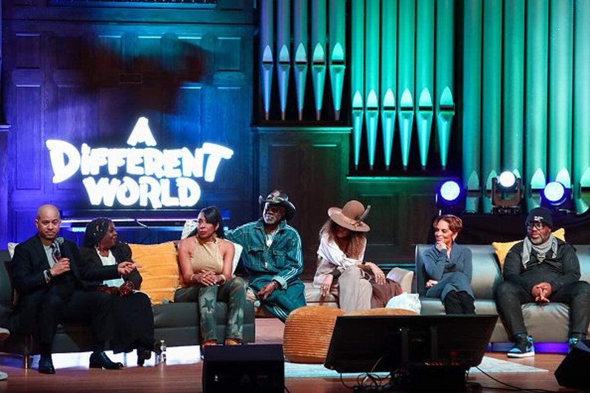 ATLANTA, GEORGIA - FEBRUARY 29: (L-R) Darryl M. Bell, Charnele Brown, Dawnn Lewis, Glynn Turman, Cree Summer, Jasmine Guy and Kadeem Harrison attend A Different World HBCU College Tour 2024 at Martin Luther King Jr. International Chapel at Morehouse College on February 29, 2024 in Atlanta, Georgia. (Photo by Nykieria Chaney/Getty Images)