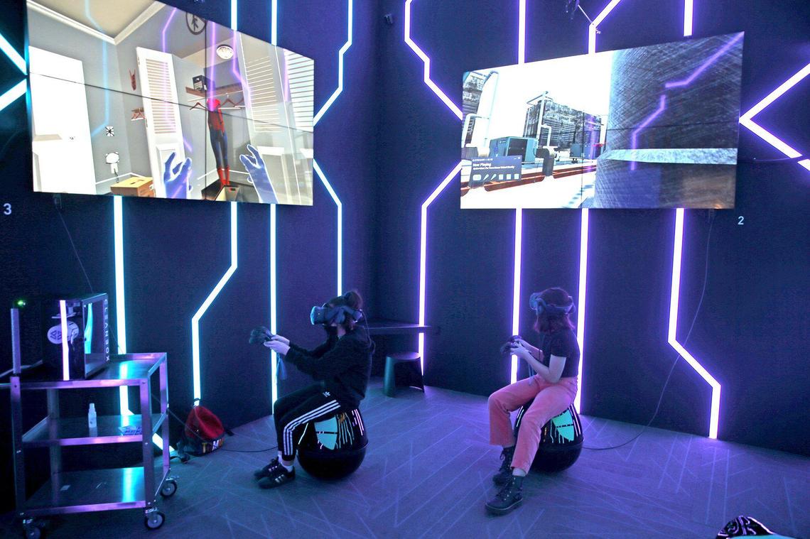  The virtual room at the Cybrarium&nbsp;n Homestead on March 25. The ‘cyber library’ includes books as well as innovative tech features such as virtual reality stations. 