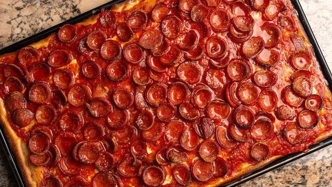 A tray of the Spicy Spring pizza, the most popular menu item at Prince Street Pizza from New York, which is opening in Miami Beach.