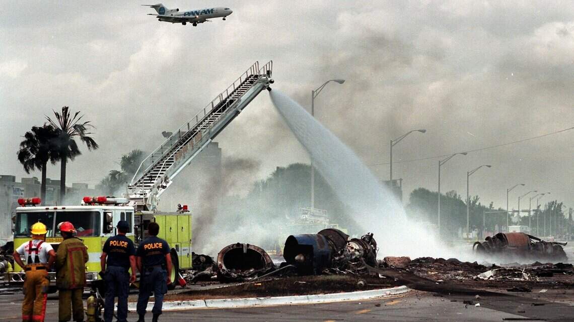 A cargo plane crashed near Miami airport in 1997. See original coverage