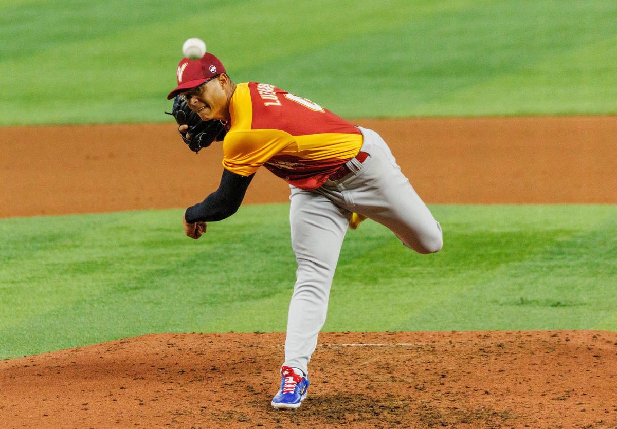 Venezuela starting pitcher Jesus Luzardo (44) pitches during the fourth inning of a Pool D game against Israel at the World Baseball Classic at loanDepot Park on Wednesday, March 15, 2023, in Miami, Fla.