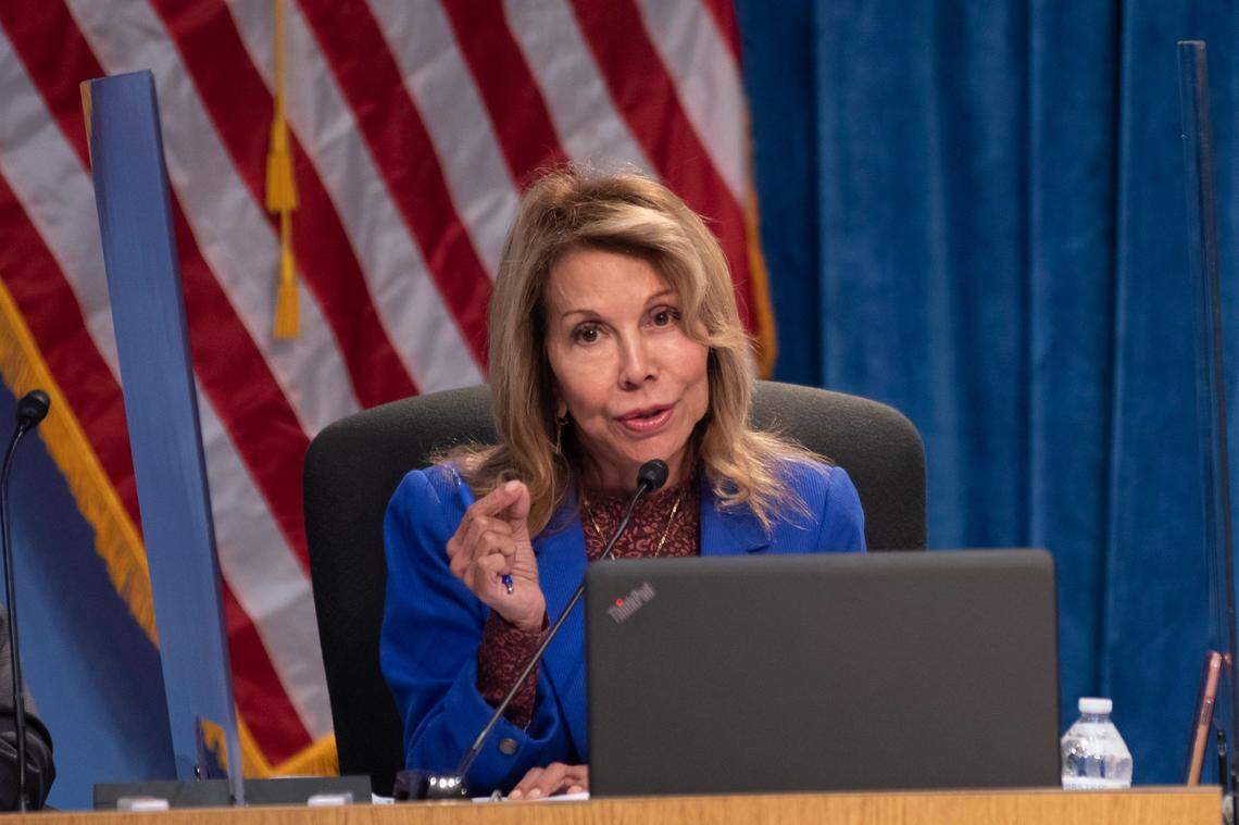 Miami-Dade County School Board Member Marta Pérez is seen at the school board Wednesday, July 20, 2022, in Miami.